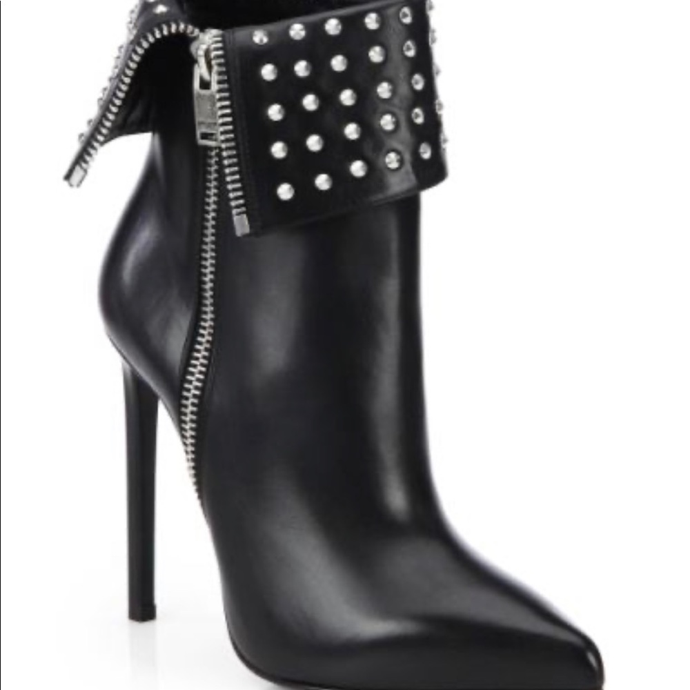 Saint Laurent Black leather fold over studded boot
